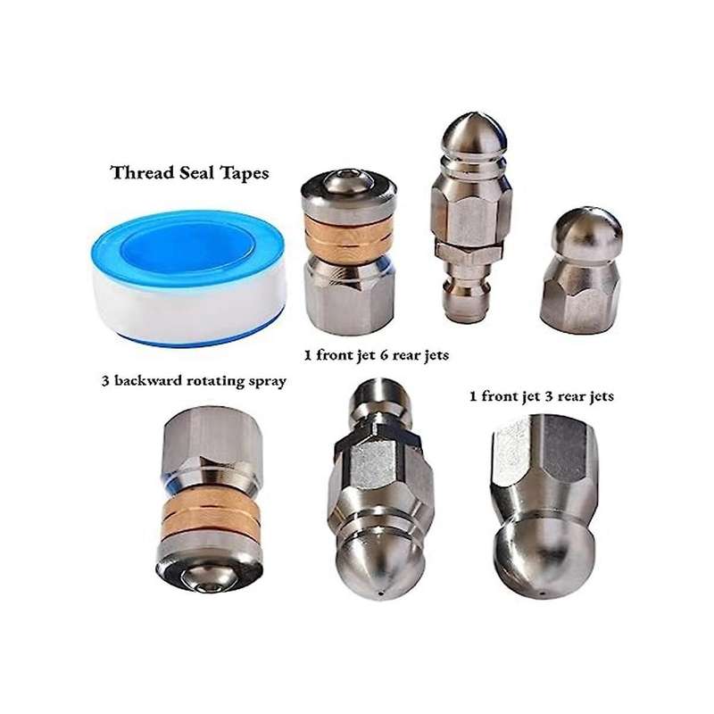 3Pcs Sewer Jetter Nozzle Rotating Button Nose Stainless Steel Fixed Sewer Nozzle for 1/4 Inch Pressu