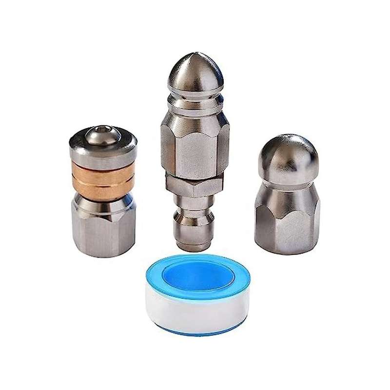 3Pcs Sewer Jetter Nozzle Rotating Button Nose Stainless Steel Fixed Sewer Nozzle for 1/4 Inch Pressu