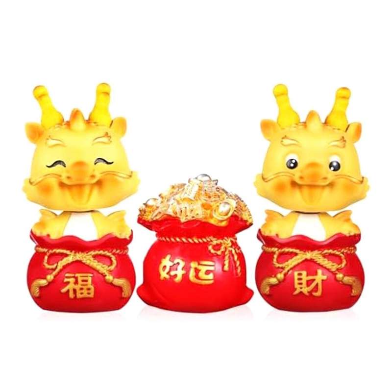 3pcs Shaking Head Dragon Figures, Chinese Zodiac Dragon Ornaments Year Of The Dragon Statues for Hom