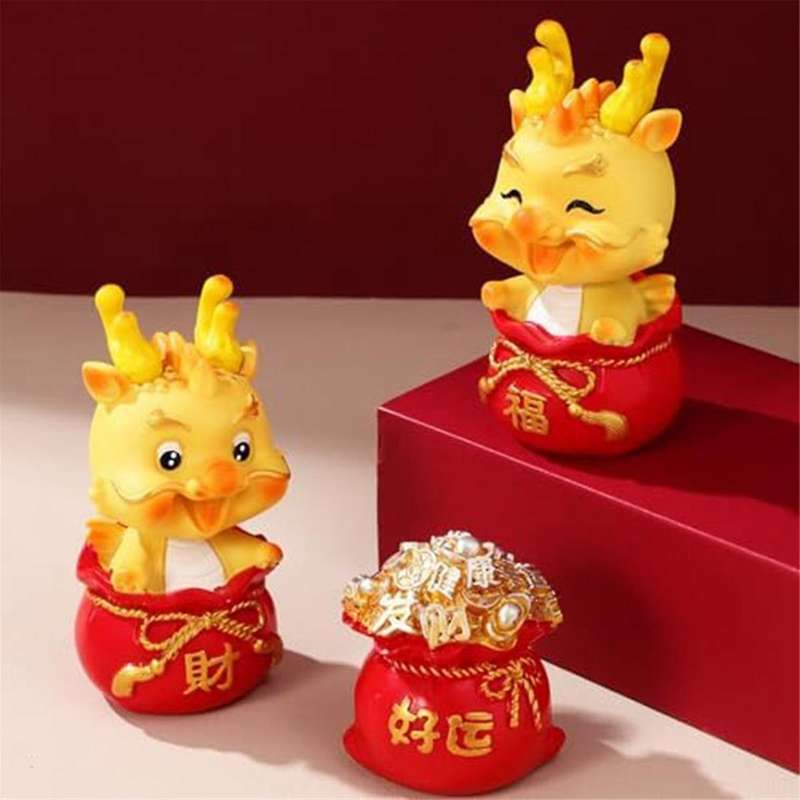 3pcs Shaking Head Dragon Figures, Chinese Zodiac Dragon Ornaments Year Of The Dragon Statues for Hom