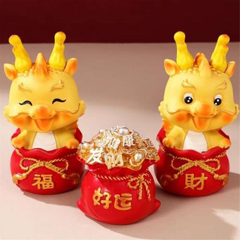 3pcs Shaking Head Dragon Figures, Chinese Zodiac Dragon Ornaments Year Of The Dragon Statues for Hom