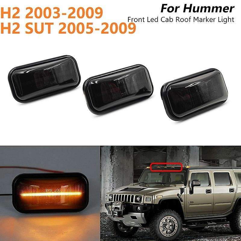 3Pcs Smoked LED Front Amber Cab Roof Marker Light for H2 2003-2009 / 2005-2009