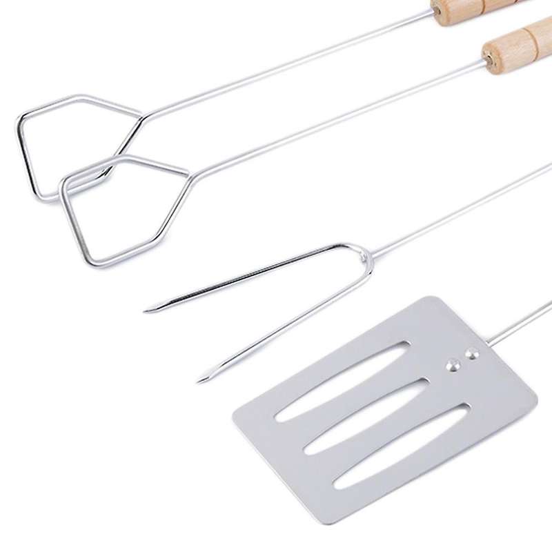 3Pcs Stainless Steel Barbecue Fork Tongs Skewer Sets Bbq Roasting Grilling Tool Spatula Roasting Sho