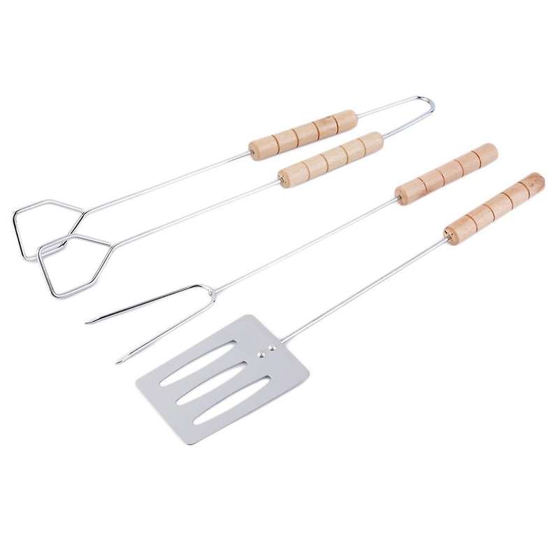 3Pcs Stainless Steel Barbecue Fork Tongs Skewer Sets Bbq Roasting Grilling Tool Spatula Roasting Sho