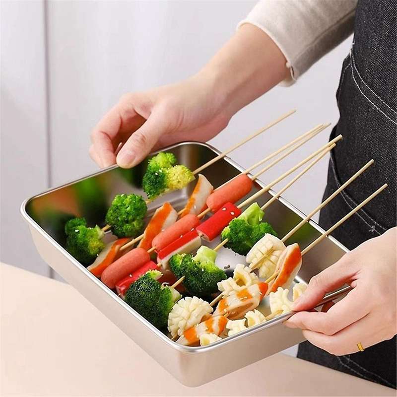 3pcs Stainless Steel Food Storage Serving Trays Dish with Cover Home Kitchen Organizer Food Containe
