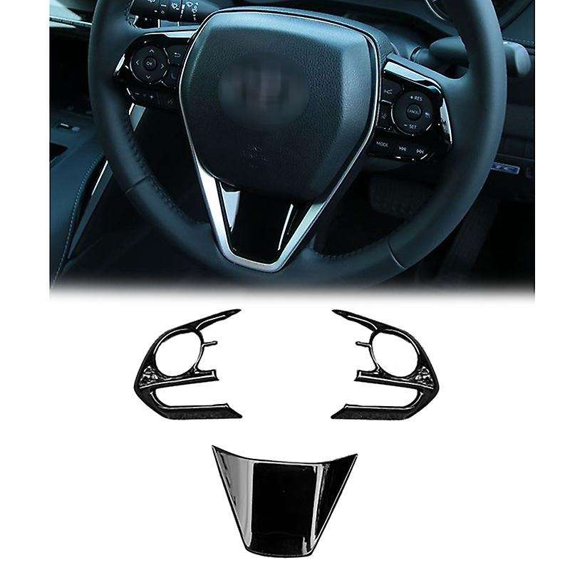 3Pcs Steering Wheel Panel Cover Bezel Trim Cover Interior Accessories for Venza XU80 2020 2021 Black