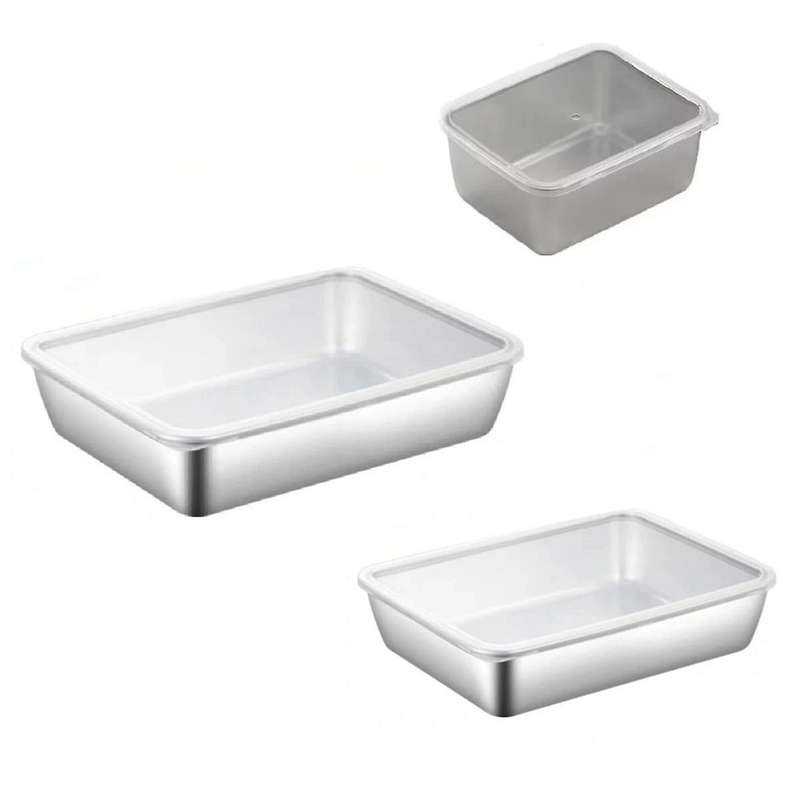 3PCS Stainless Steel Food Storage Serving Trays Dish with Cover Home Kitchen Organizer Food Contain