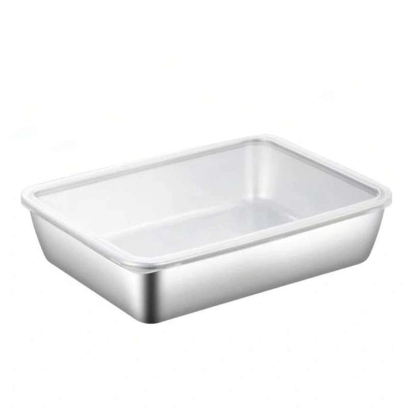3PCS Stainless Steel Food Storage Serving Trays Dish with Cover Home Kitchen Organizer Food Contain