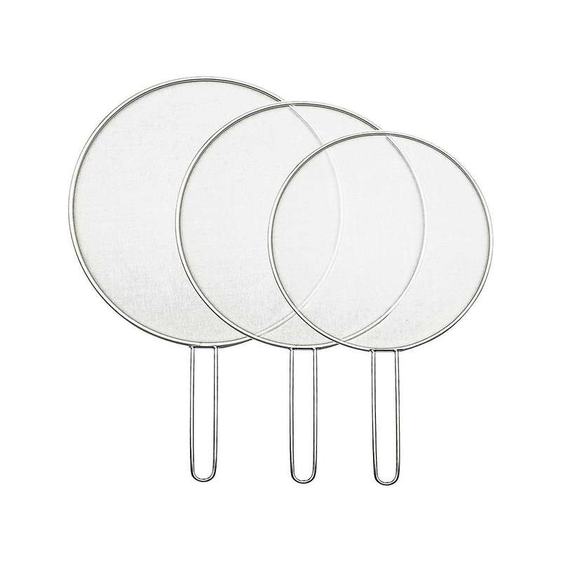 3pcs Stainless Steel Splatter Screen Mesh Pot Lid Cover Silver Oil Frying Pan Lid Cooking Tools 25/