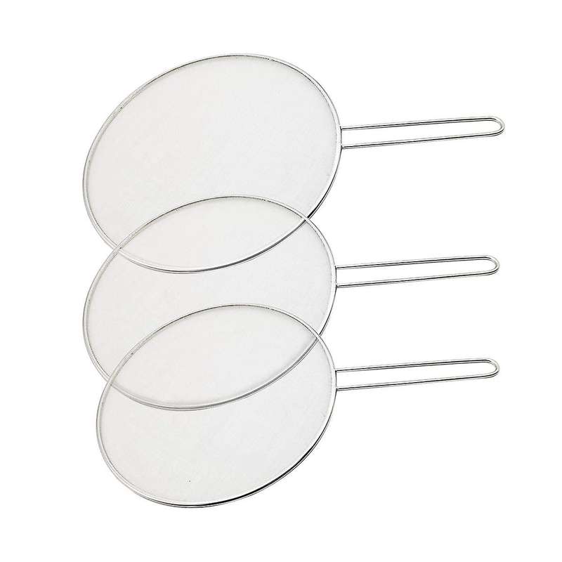 3pcs Stainless Steel Splatter Screen Mesh Pot Lid Cover Silver Oil Frying Pan Lid Cooking Tools 25/