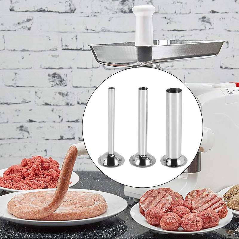 3Pcs Stainless Steel Sausage Stuffer Filling Tubes Funnels Nozzles Spare Parts Filler Tube, Base Di