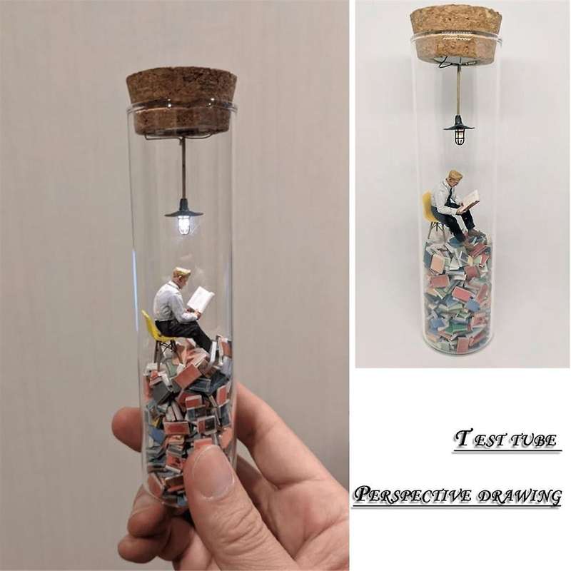 3pcs Test Tube Perspective Drawing, Abstract Art Figurine Glass Sculptures with Night Light,home De