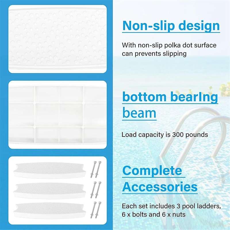 3PCS Universal Swimming Pool Ladder Steps, Swimming Pool Replacement Ladder Steps,with Stainless Ste