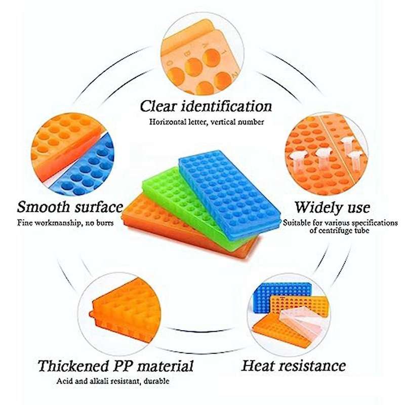 3pcs Tube Rack Double-sided Plate Centrifugal Pipe Rack for 0.5ml-2ml Centrifugal Pipe 60 Holes