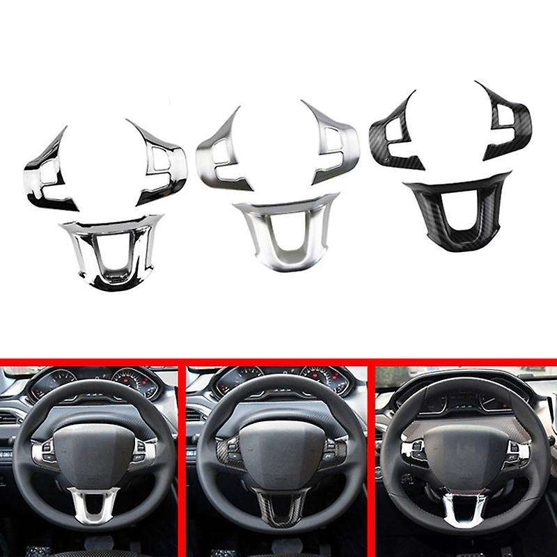 3Pcs/Set Car Steering Wheel Decoration Cover Trim Sticker Fit for 2008 208 308 2014-2018 Matte Silve