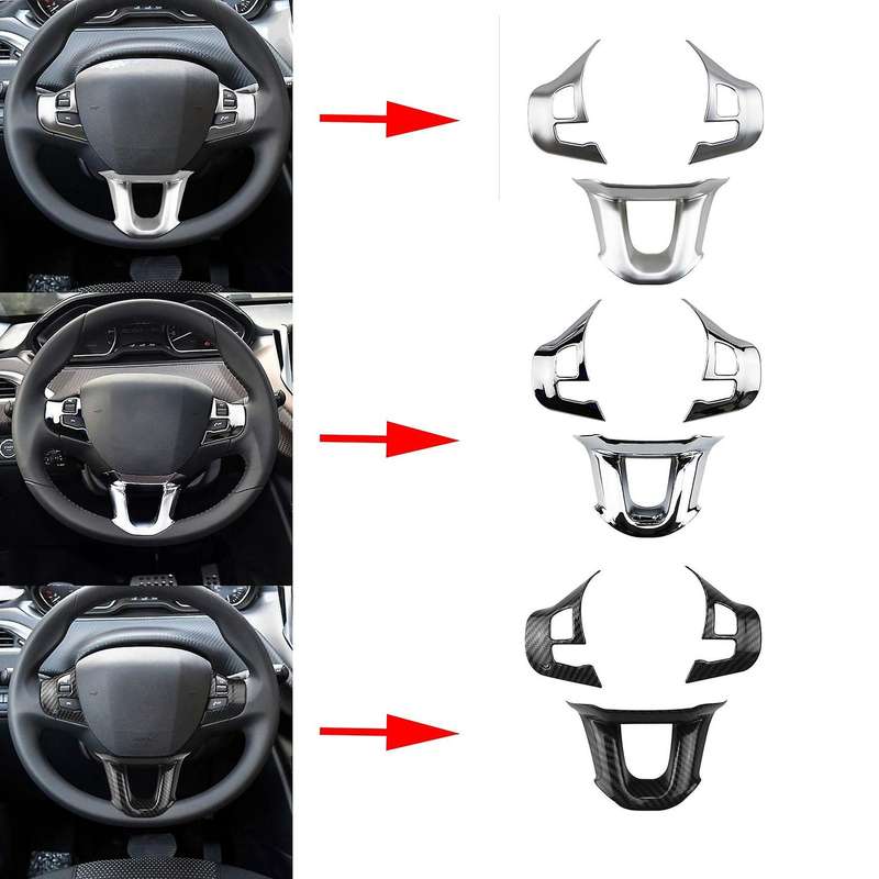 3Pcs/Set Car Steering Wheel Decoration Cover Trim Sticker Fit for 2008 208 308 2014-2018 Matte Silve