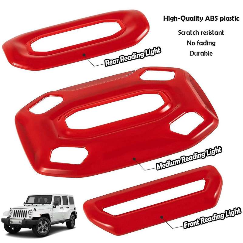 3Pcs/Set Front Middle Rear Reading Light Panel Cover Trims for 2018-2021 JL JLU & JT (Red)