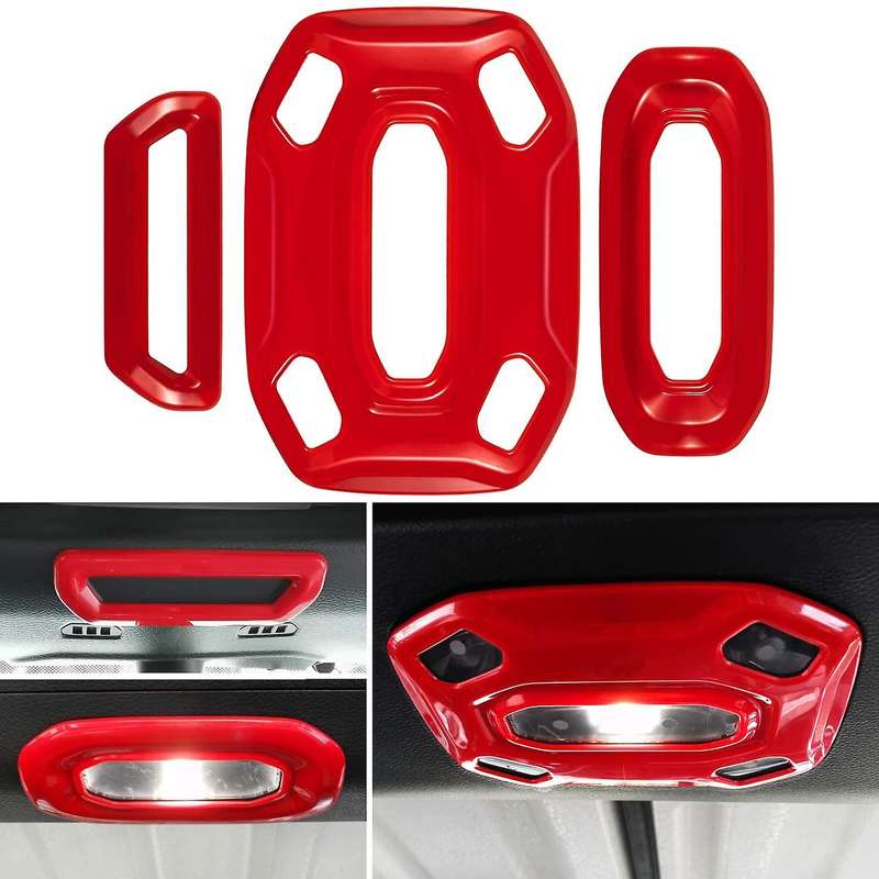 3Pcs/Set Front Middle Rear Reading Light Panel Cover Trims for 2018-2021 JL JLU & JT (Red)