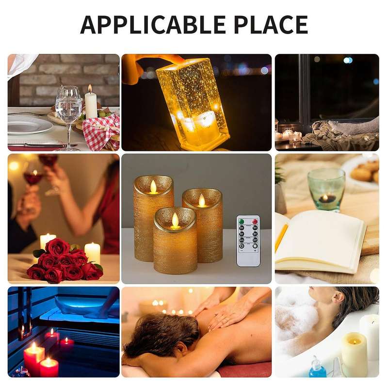 3Pcs/Set LED Flameless Candle Lights Remote Flickering Candles Battery Powered for Home Wedding Birt