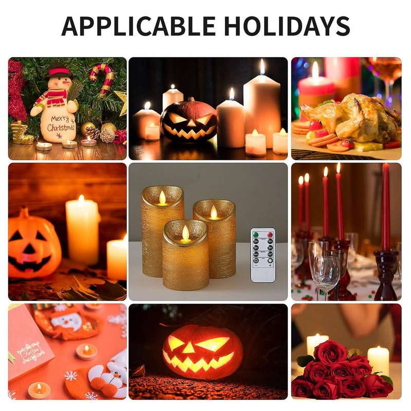 3Pcs/Set LED Flameless Candle Lights Remote Flickering Candles Battery Powered for Home Wedding Birt