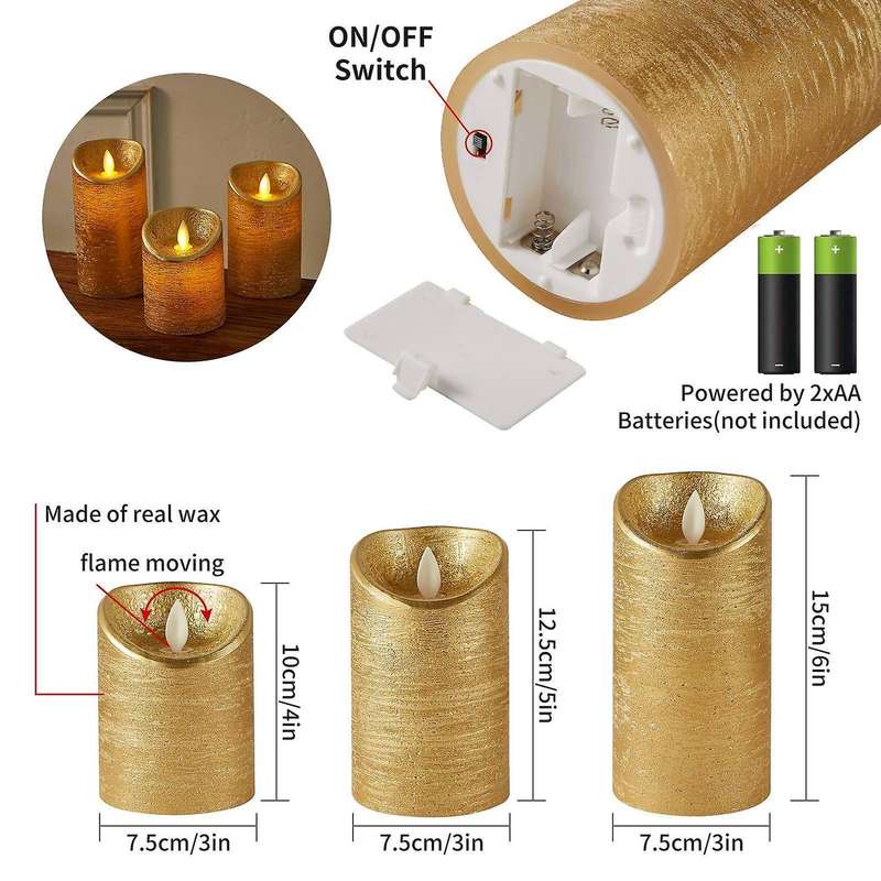 3Pcs/Set LED Flameless Candle Lights Remote Flickering Candles Battery Powered for Home Wedding Birt