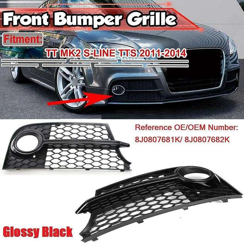 3PCS/Set Front Lower Grille + Fog Light Grill for  TTS MK2 2011-2014