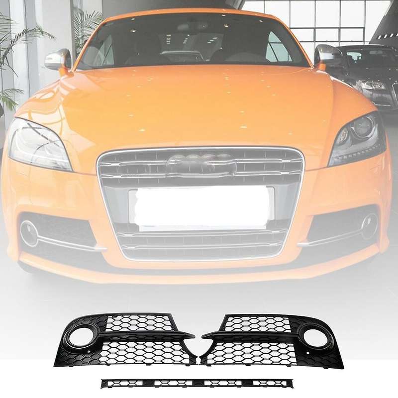 3PCS/Set Front Lower Grille + Fog Light Grill for  TTS MK2 2011-2014