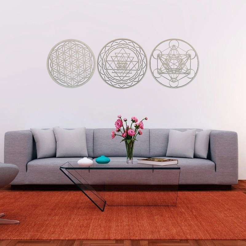 3pcs/set Sacred Geomtry Wall Art Set Wooden Wall Art, Sacred Geometry Art, Sculpture, Wall Decorati