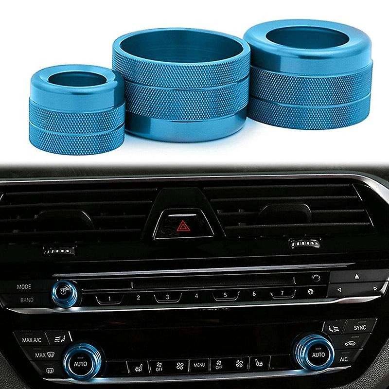 3Psc AC Climate Control Radio Volume Knob Blue Ring Covers Trim for X5 X6 F15 F16
