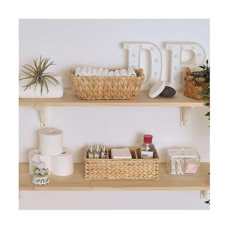 3-section Wicker Baskets for Shelves, Hand-woven Water Hyacinth Storage Baskets, 2-pack