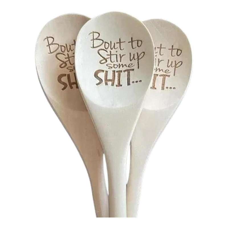 3x Funny Spoons,Bout to Stir Up Some Shit Engraved Funny Wooden Spoon,Unique Wooden Spoon