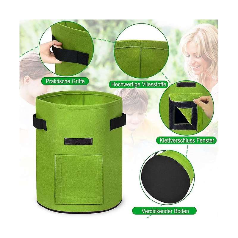 3x 10 Gallon Plant Bags Growing Bag Bags with Window and Handles Potato Planting Bag Non-woven Fabr