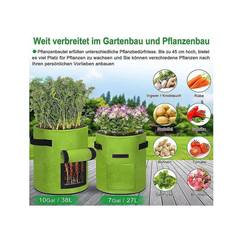 3x 10 Gallon Plant Bags Growing Bag Bags with Window and Handles Potato Planting Bag Non-woven Fabr
