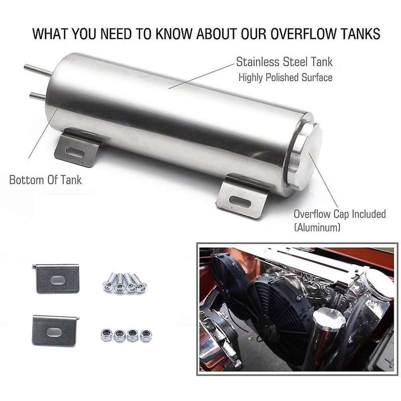 3x10 Inch 32 Oz Stainless Steel Polished Radiator Overflow Tank Bottle Catch Can Car Modification Co