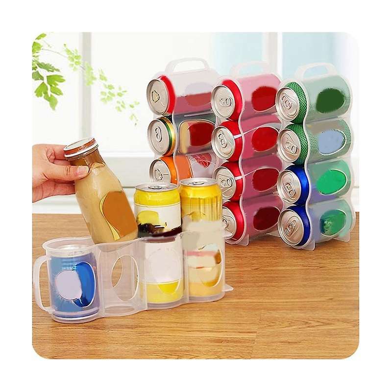 4 Compartments Refrigerator Beverage Can Storage Box Rack Transparent with Handles