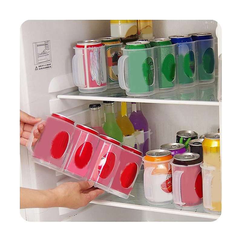4 Compartments Refrigerator Beverage Can Storage Box Rack Transparent with Handles