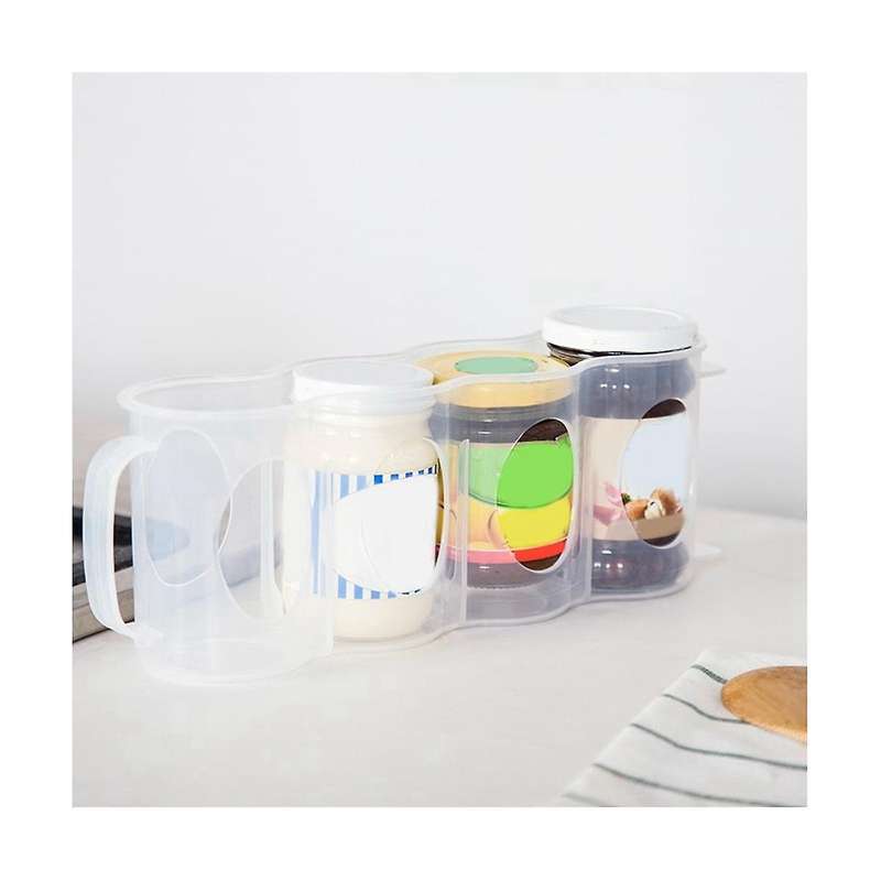 4 Compartments Refrigerator Beverage Can Storage Box Rack Transparent with Handles