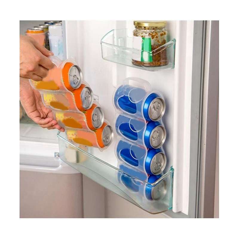 4 Compartments Refrigerator Beverage Can Storage Box Rack Transparent with Handles