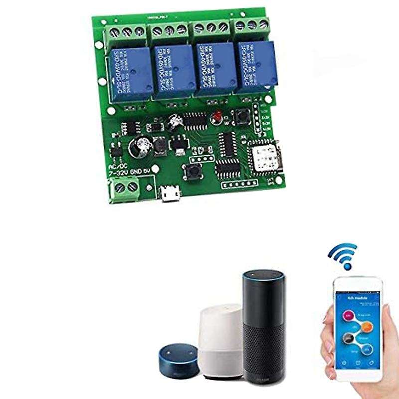 4 Channel WiFi Momentary Inching Relay Self-Lock Switch Module,DIY WiFi Garage Door Controller (5-32