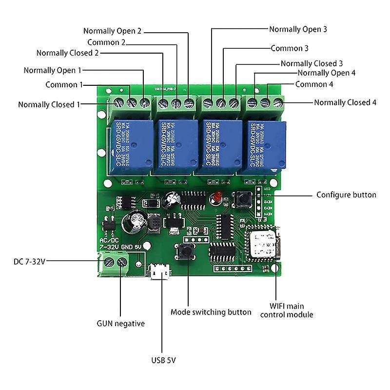 4 Channel WiFi Momentary Inching Relay Self-Lock Switch Module,DIY WiFi Garage Door Controller (5-32