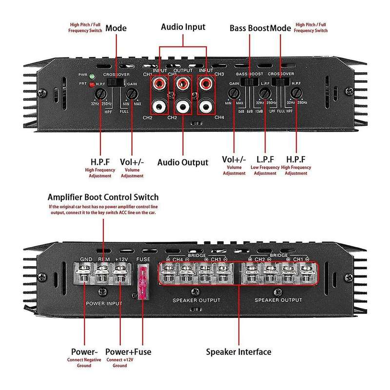 4 Channel Car Power Amplifier 12V 6800W All-aluminum Alloy Sound Quality Subwoofer Amplifier Car Au