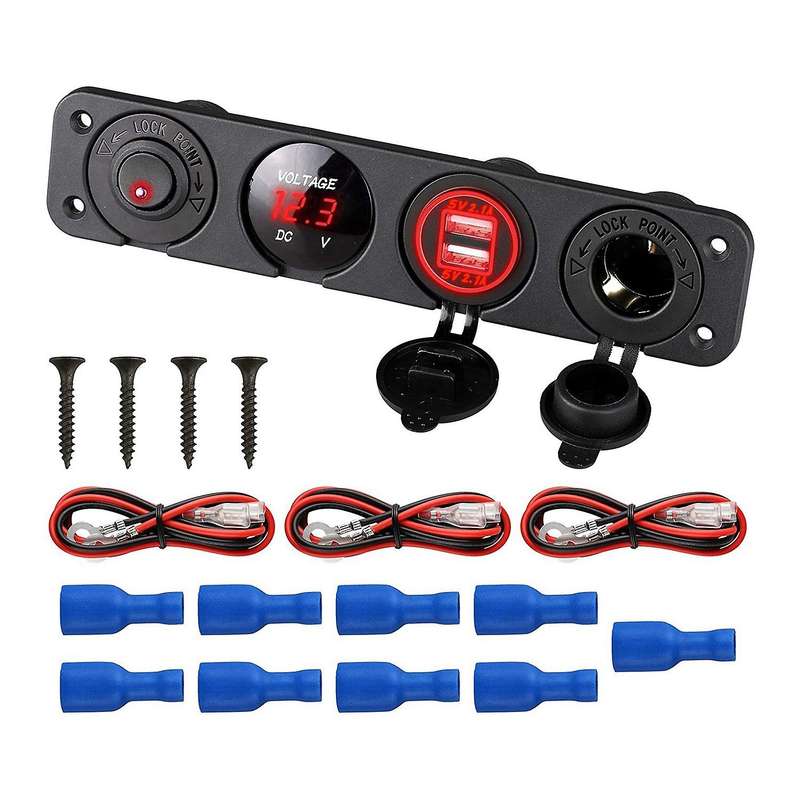 4 Hole Panel Switch Base Dual USB Car Charger Voltmeter Meter Socket Switch Car Truck Boat Accessory