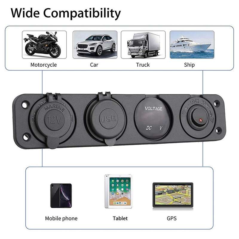 4 Hole Panel Switch Base Dual USB Car Charger Voltmeter Meter Socket Switch Car Truck Boat Accessory