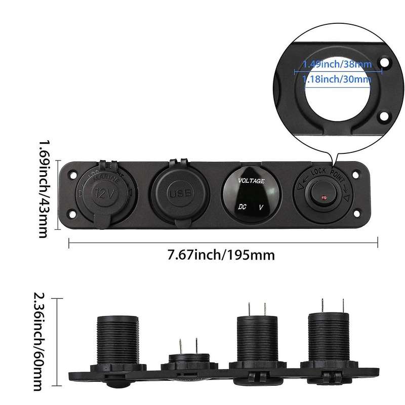 4 Hole Panel Switch Base Dual USB Car Charger Voltmeter Meter Socket Switch Car Truck Boat Accessory