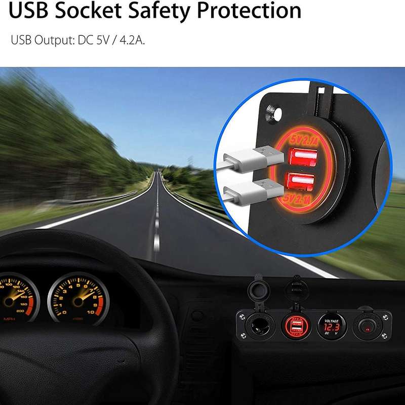 4 Hole Panel Switch Base Dual USB Car Charger Voltmeter Meter Socket Switch Car Truck Boat Accessory