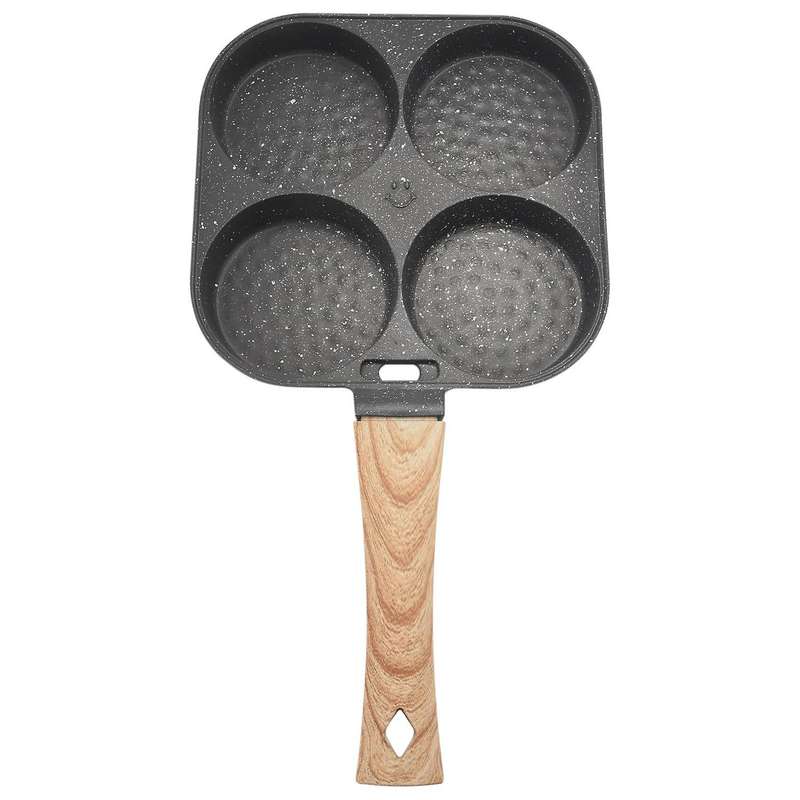 4 Holes Egg Frying Pan Multifunction Hamburger Steak Non Stick Pan Wooden Handle Cooking Pan Cookin