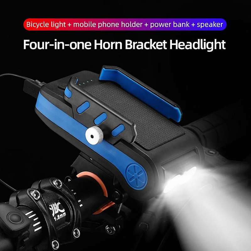 4 in 1 Multi-Function Bike Light 2X T6 LED USB Rechargeable Bike Headlight Phone Holder Horn 4000Mah