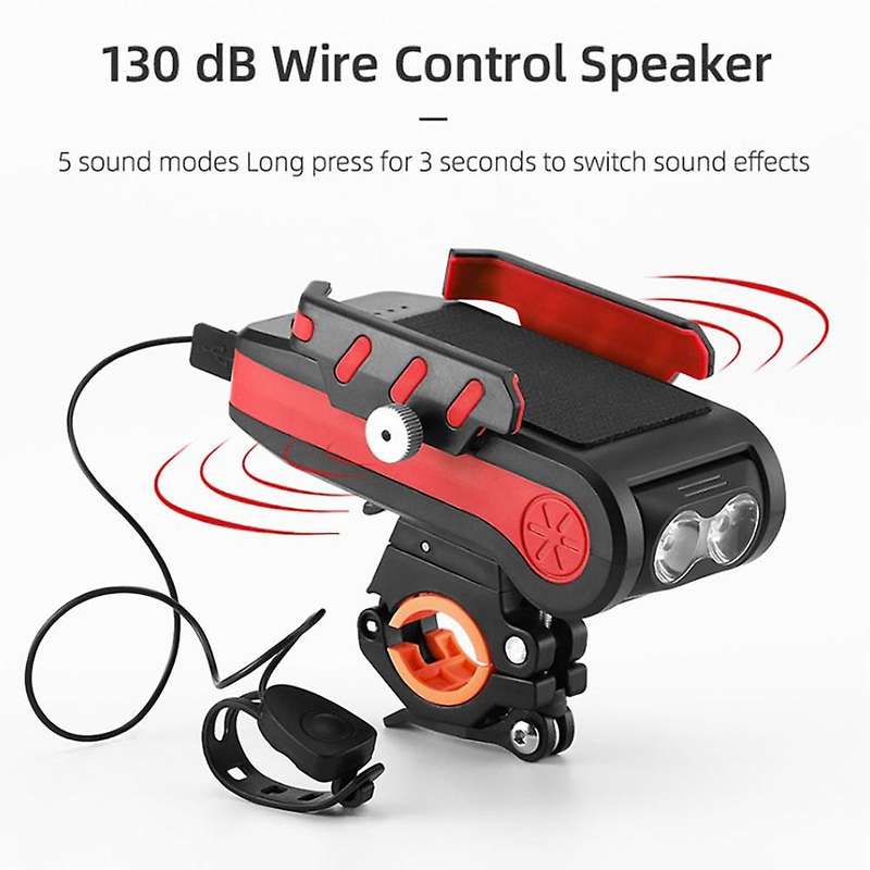 4 in 1 Multi-Function Bike Light 2X T6 LED USB Rechargeable Bike Headlight Phone Holder Horn 4000Mah