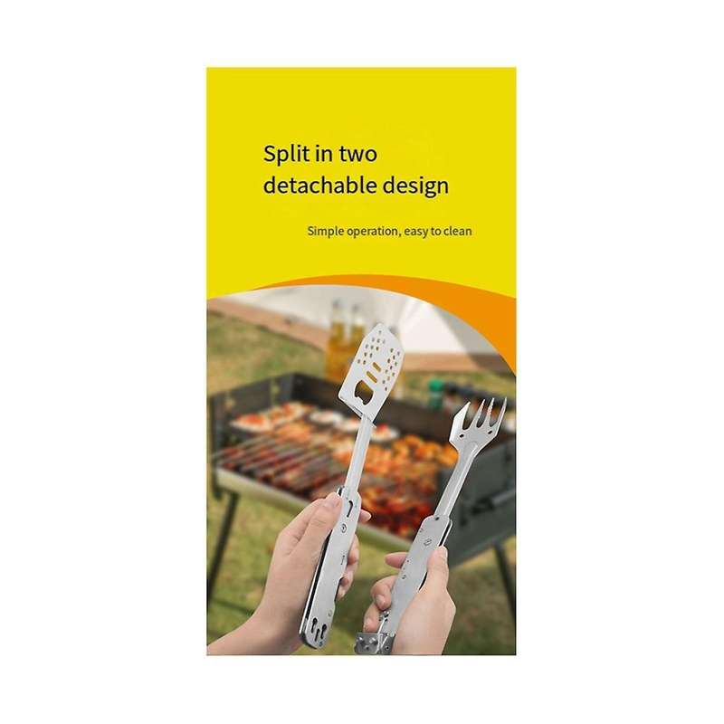 4 In 1 Mini Bbq Barbecue Combo Tool Set Stainless Steel with Spatula, Fork, Tongs and Bottle Opener