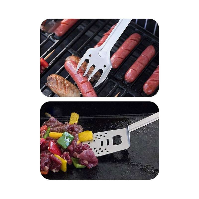 4 In 1 Mini Bbq Barbecue Combo Tool Set Stainless Steel with Spatula, Fork, Tongs and Bottle Opener